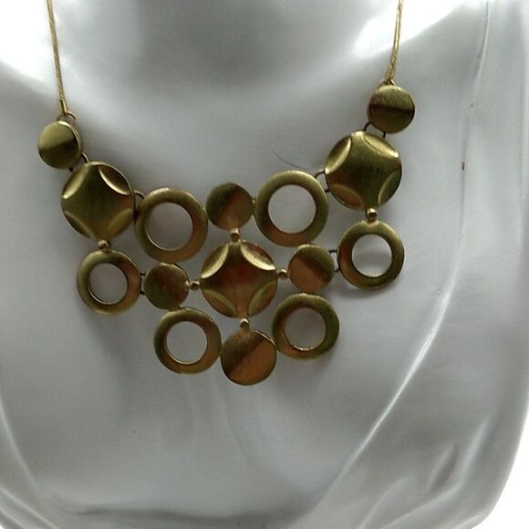 NY Signed Brushed Gold Circle Choker Necklace Contemporary - Picture 6 of 10